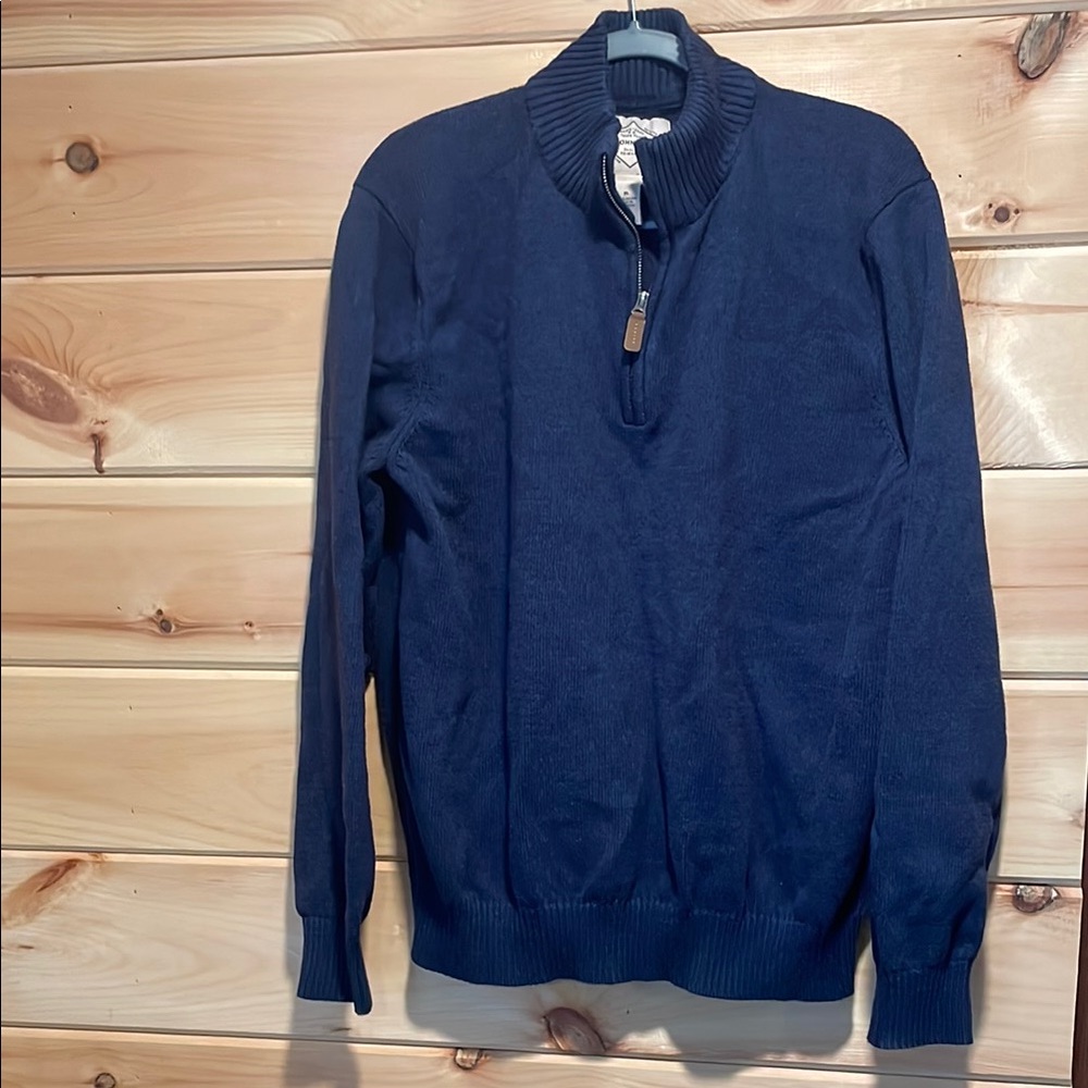 Blue Zip Up Sweater with Stand-Up Collar